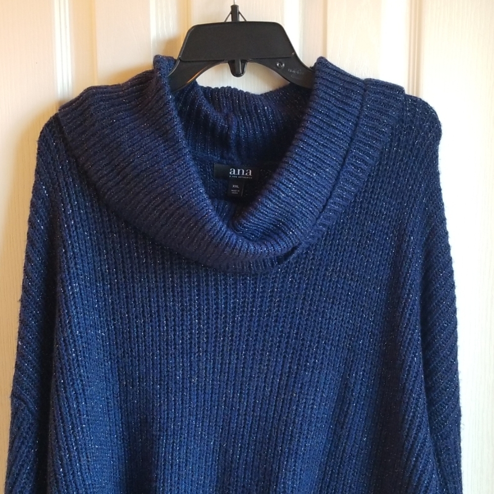 NWT ANA BLUE/SILVER COWL NECK SWEATER SZ XXL